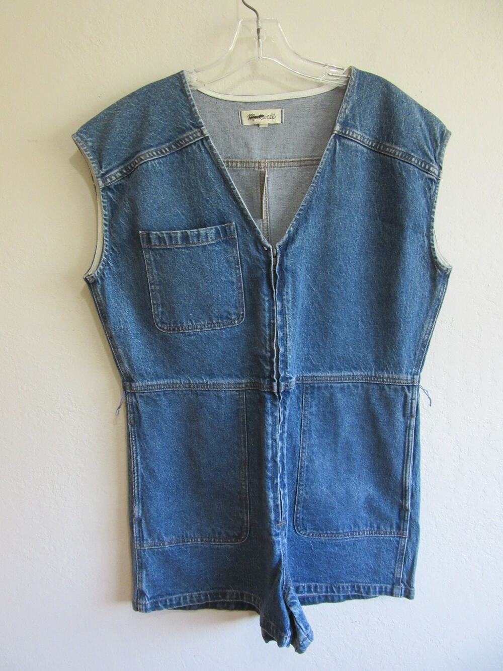 MADEWELL Blue Sleeveless 12 Full Zip Pockets Denim Cotton Blend Romper-NWT-CA